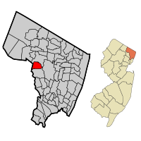 Location of Glen Rock in Bergen County highlighted in red (left). Inset map: Location of Bergen County in New Jersey highlighted in orange (right). Interactive map of Glen Rock, New Jersey