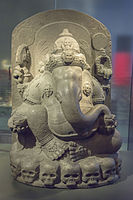 Stone Ganesha, sitting on a ring of skulls; removed from the collections