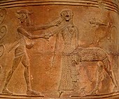 Fig. 1. Horse-bodied Gorgon (Medusa) being decapitated by Perseus with averted gaze; Boetian relief pithos, Louvre CA 795 (mid-seventh century BC)[67]