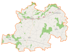 Mapa konturowa powiatu gostyńskiego, blisko centrum na lewo u góry znajduje się punkt z opisem „Klony”