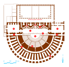 Plan légendé d'un théâtre antique.