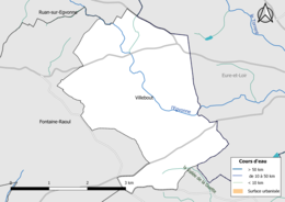 Carte en couleur présentantle réseau hydrographique de la commune