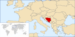 ヨーロッパにおけるボスニア・ヘルツェゴビナの位置の位置図