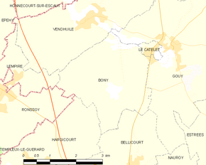 Poziția localității Bony. Aisne