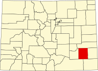 Locatie van Bent County in Colorado