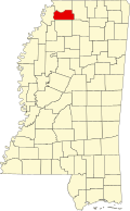 Kort over Mississippi med Tate County markeret
