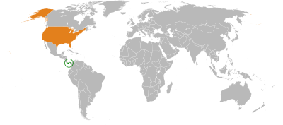 Mapa indicando localização dos Estados Unidos e do Panamá.