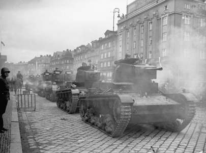 Polish 7TP tanks in newly captured Zaolzie, 1938.