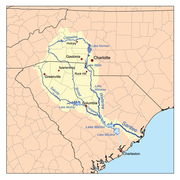 Mapa del río Santee, principal río del estado