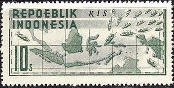 Stamp of Indonesia - 1948 - Colnect 568999 - Ships breaking the blockade.jpeg