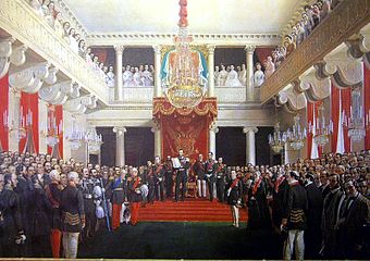 Keisari Aleksanteri II julistaa vuoden 1863 säätyvaltiopäivät avatuiksi, 1865.