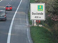 L'A10 se termine à la sortie 4 : Oostende.