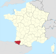 Lage des Departements Pyrénées-Atlantiques in Frankreich