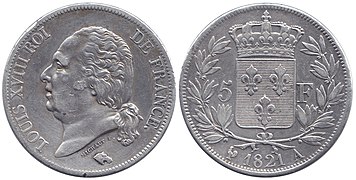 5 Frantziar libera 1821, Luis XVIII.a, zilarra