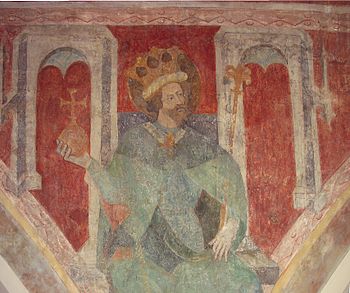 Sigismund von Burgund. Fresko in der Dreifaltigkeitskirche von Konstanz, entstanden zwischen 1417 und 1437