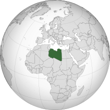 สถานที่ตั้งของลิเบีย (สีเขียวเข้ม) ในแอฟริกาเหนือ