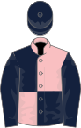 Pink and dark blue (quartered), dark blue sleeves and cap