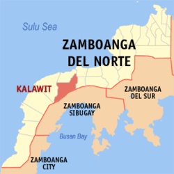Mapa de Zamboanga del Norte con Kalawit resaltado