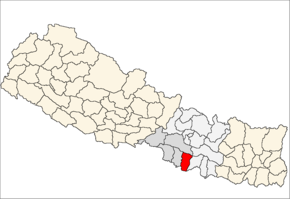 Rautahat District i Narayani Zone (grå) i Central Development Region (grå + lysegrå)