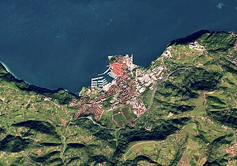 A satellite image of Izola (November 2022)