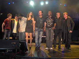 Toto live in Copenhagen, Denmark, at K.B. Hallen July 2010. From left: Simon Phillips, David Paich, Mabvuto Carpenter, Jory Steinberg, Steve Lukather, Nathan East, Steve Porcaro, Joseph Williams