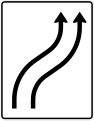 Zeichen 511-21 Verschwenkungstafel; Darstellung ohne Gegenverkehr: zweistreifig nach rechts