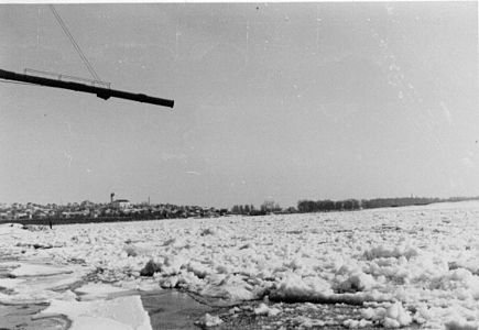 Der zugefrorene Rhein bei Neuwied 1929 - km 605