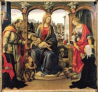 Madonna met Kind en Heiliges (c. 1488) Olieverf op hout, Santo Spirito, Florence