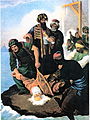 Слика на Питер фон Хес на која е прикажано фрлањето на телото на патријархот Григориј во Босфор.