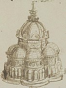 Dibujo de iglesia de planta central de Leonardo.