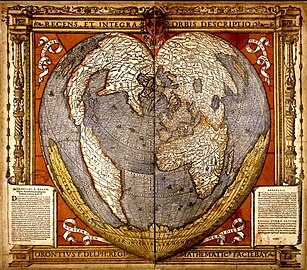 Mapamundi de Oroncio Fineo (1536). La Terra Australis es el gran continente que figura en la parte meridional.