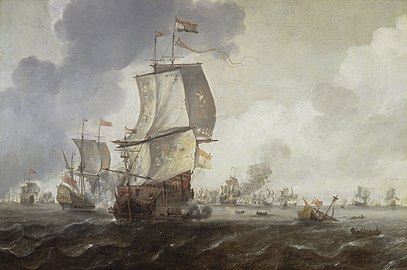 Zeeslag in de First Dutch War, 1652-54, National Maritime Museum, Londen