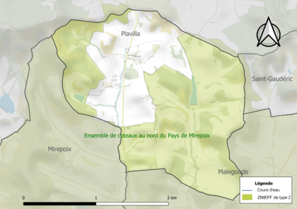 Carte de la ZNIEFF de type 2 sur la commune.