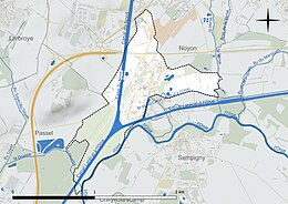 Carte en couleur présentant le réseau hydrographique de la commune