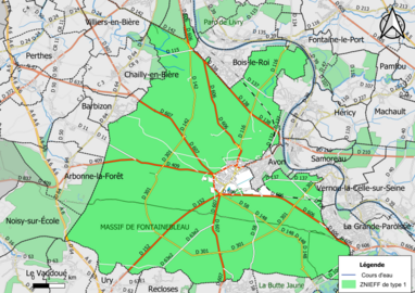 Carte des ZNIEFF de type 1 de la commune.