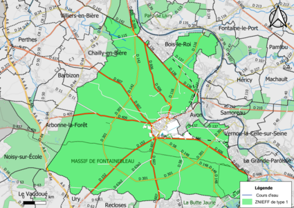 Carte des ZNIEFF de type 1 de la commune.