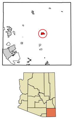 Location of Sunizona in Cochise County, Arizona.