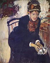 Retrat de Mary Cassatt, asseguda, sostenint unes cartes 1876-1878