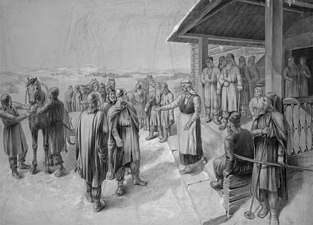 Ilmarinen Arrives as the Groom at Pohjola, charcoal work by Johan Kortman [fi], 1893