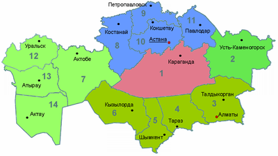 Административна карта на Казахстан
