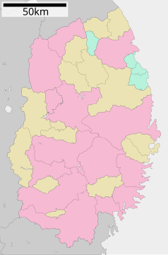 Mapa konturowa Iwate, u góry znajduje się punkt z opisem „Kuzumaki”