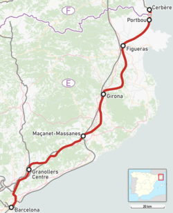 A Barcelona–Girona–Portbou-vasútvonal útvonala