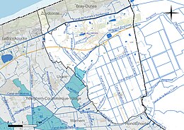 Carte en couleur présentant le réseau hydrographique de la commune