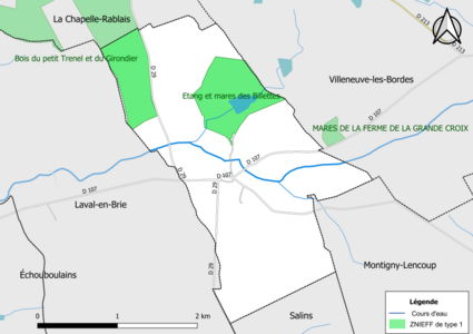 Carte des ZNIEFF de type 1 de la commune.