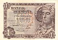 Doamna din Elche reprezentată pe bancnota de 1 pesetă din 1948.