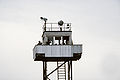 East German border guards man a guard tower at the border between East and West German in 1984