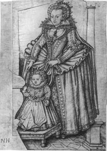 Dibujo de Isabel Estuardo, electora palatina, y su hijo Federico Enrique, probablemente para un grabado[6]​