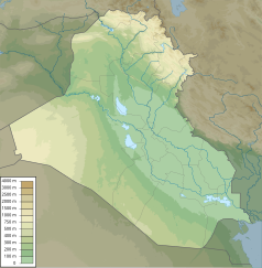 Mapa konturowa Iraku, u góry znajduje się punkt z opisem „miejsce bitwy”