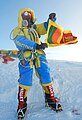 Mountaineer Jayanthi Kuru-Utumpala with Sri Lankan flag atop Mount Everest