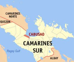 Mapa de Camarines Sur con Cabusao resaltado